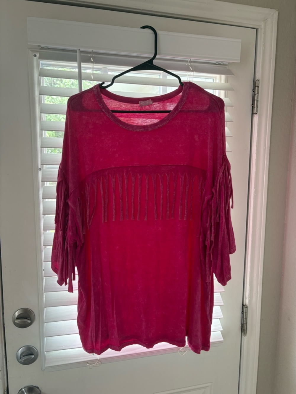 Fringe Detail Scoop Neck Tunic - Hot Pink